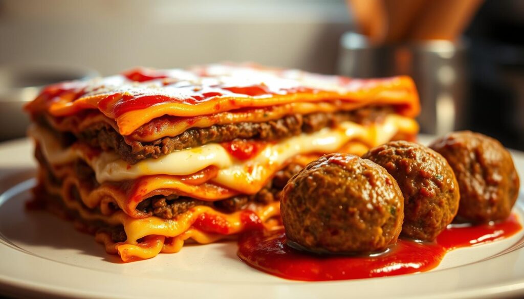 Italian Beef Lasagna and Meatballs